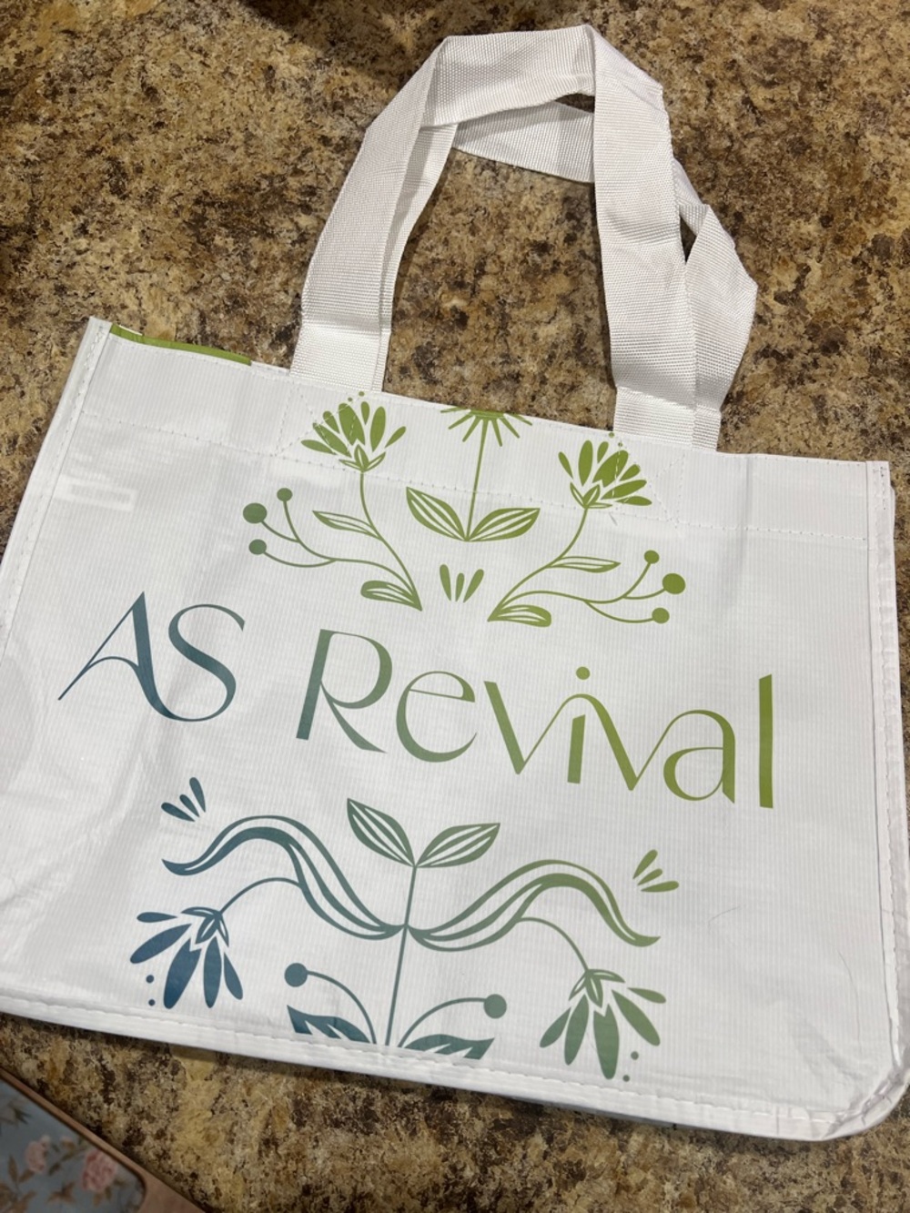 Altar'd State White Tote with Green and Teal Floral Print